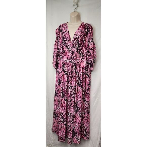 Ellos V-Neck Maxi Pink/Black Print Dress Size 1X - Picture 3 of 8